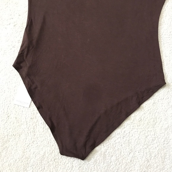 Mangopop Sleeveless Bodysuit Mock Turtle Neck Brown Stretchy Rayon Size XL - Picture 13 of 15